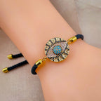 Medallion Evil Eye Copper Gold Black CZ Thread Bracelet Bulk