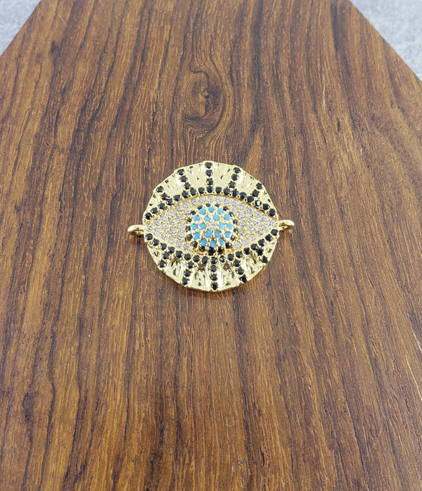 Round Evil Eye Gold Black Zircon Copper Charm For Women Bulk Main image