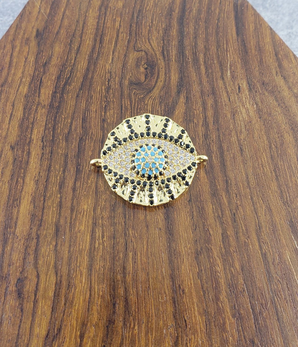 Round Evil Eye Gold Black Zircon Copper Charm For Women Bulk