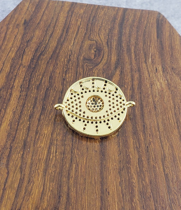 Round Evil Eye Gold Black Zircon Copper Charm For Women Bulk Secondary image