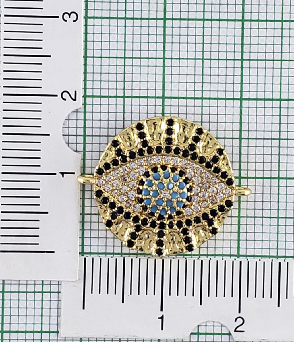 Round Evil Eye Gold Black Zircon Copper Charm For Women Bulk