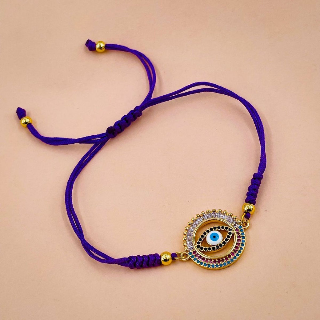 Evil Eye Copper Multi Blue CZ Crystal Thread Adjustable Bracelet Bulk
