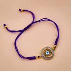 Evil Eye Copper Multi Blue CZ Crystal Thread Adjustable Bracelet Bulk