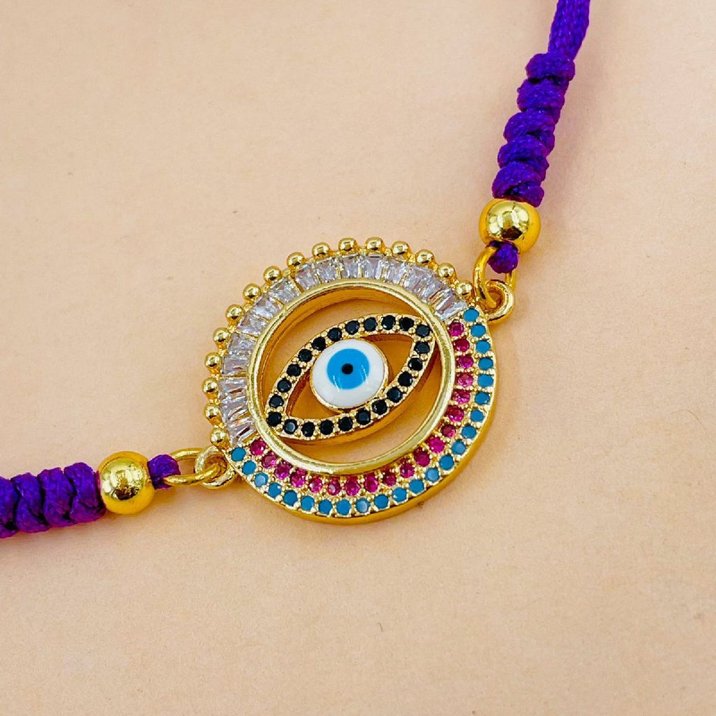 Evil Eye Copper Multi Blue CZ Crystal Thread Adjustable Bracelet Bulk