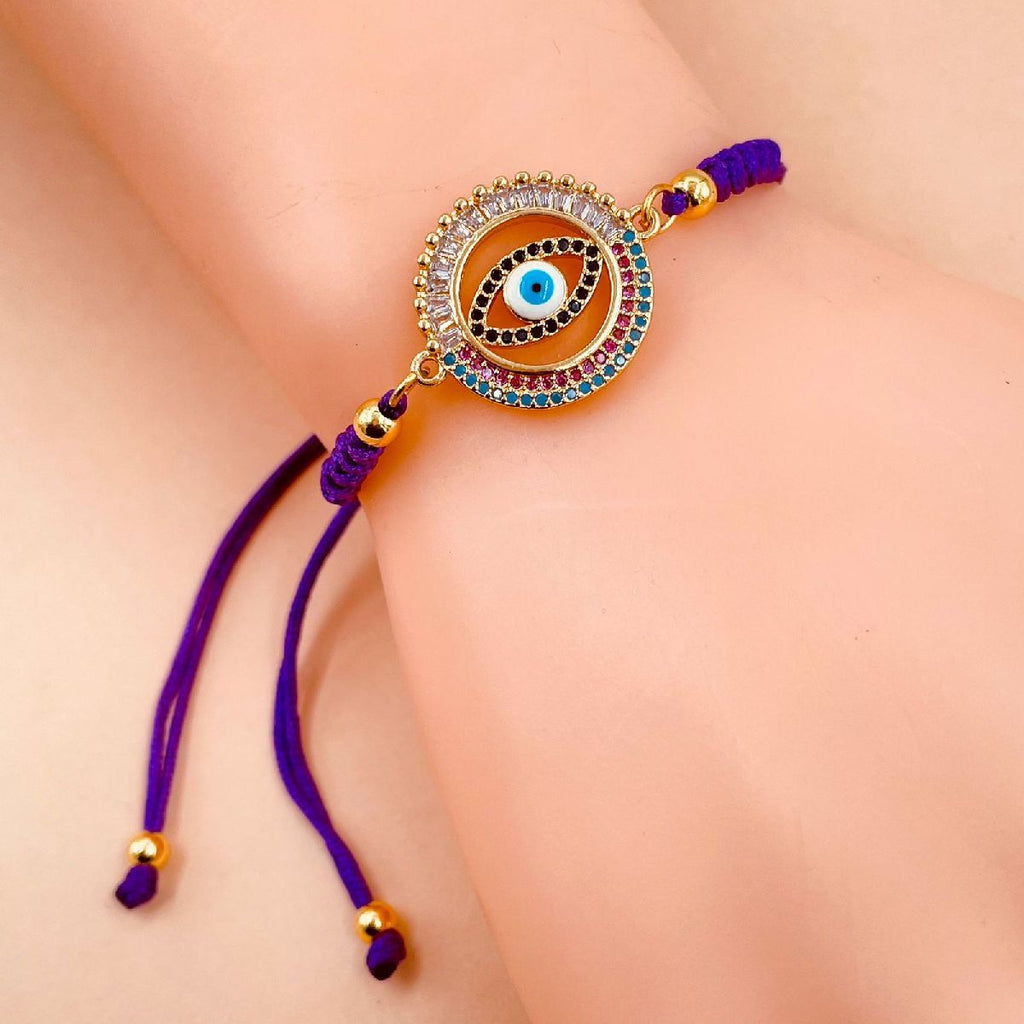 Evil Eye Copper Multi Blue CZ Crystal Thread Adjustable Bracelet Bulk