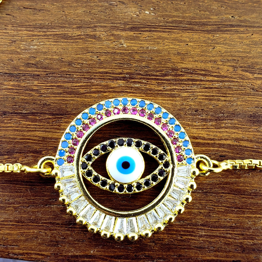 Evil Eye Round Cubic Zirconia Slider Adjustable Bracelet For Men Bulk
