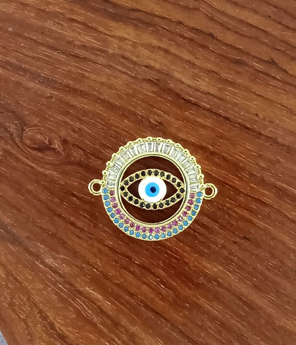 Round Evil Eye Gold Zircon Copper Charm For Women Bulk Main image