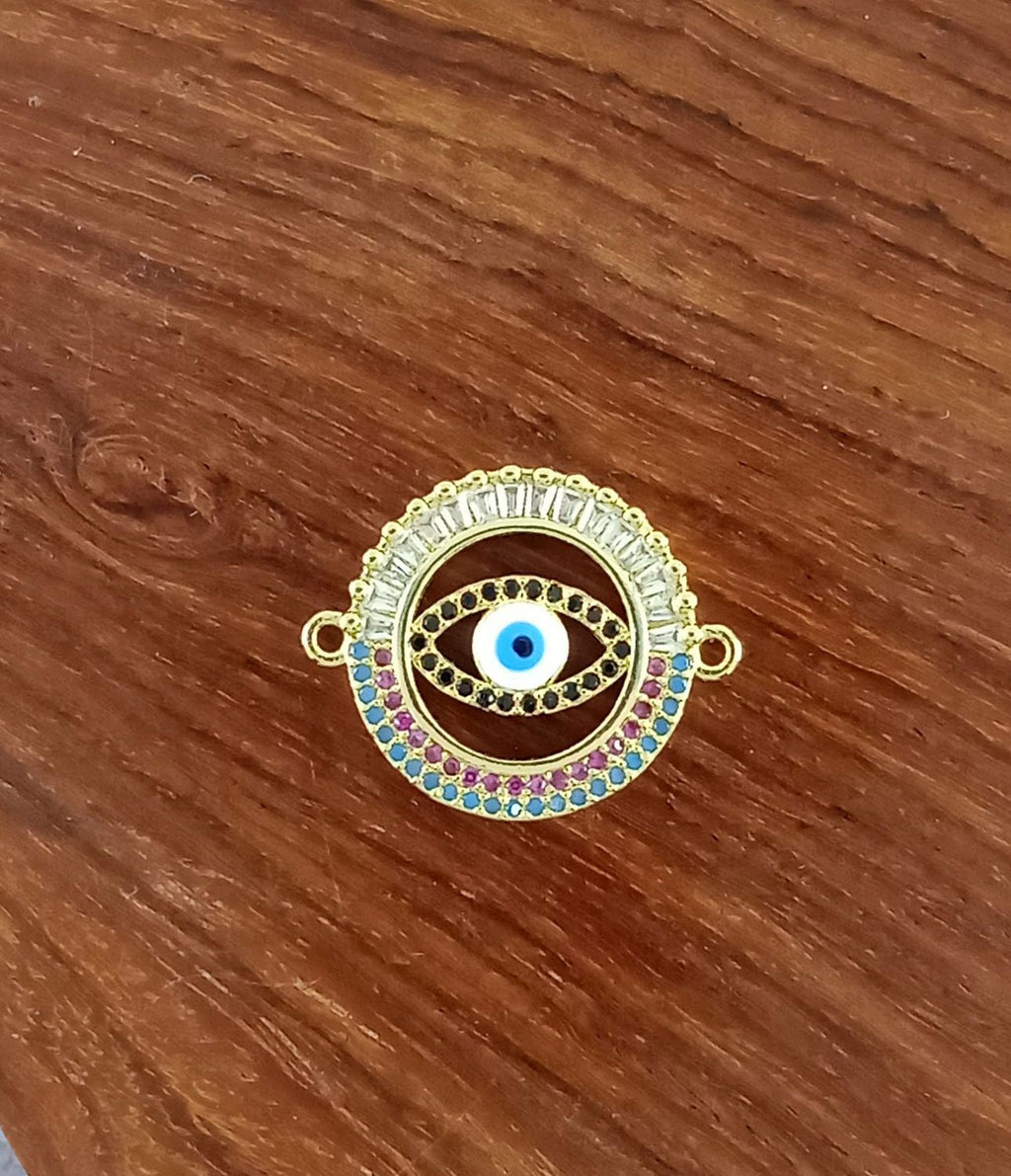 Round Evil Eye Gold Zircon Copper Charm For Women Bulk