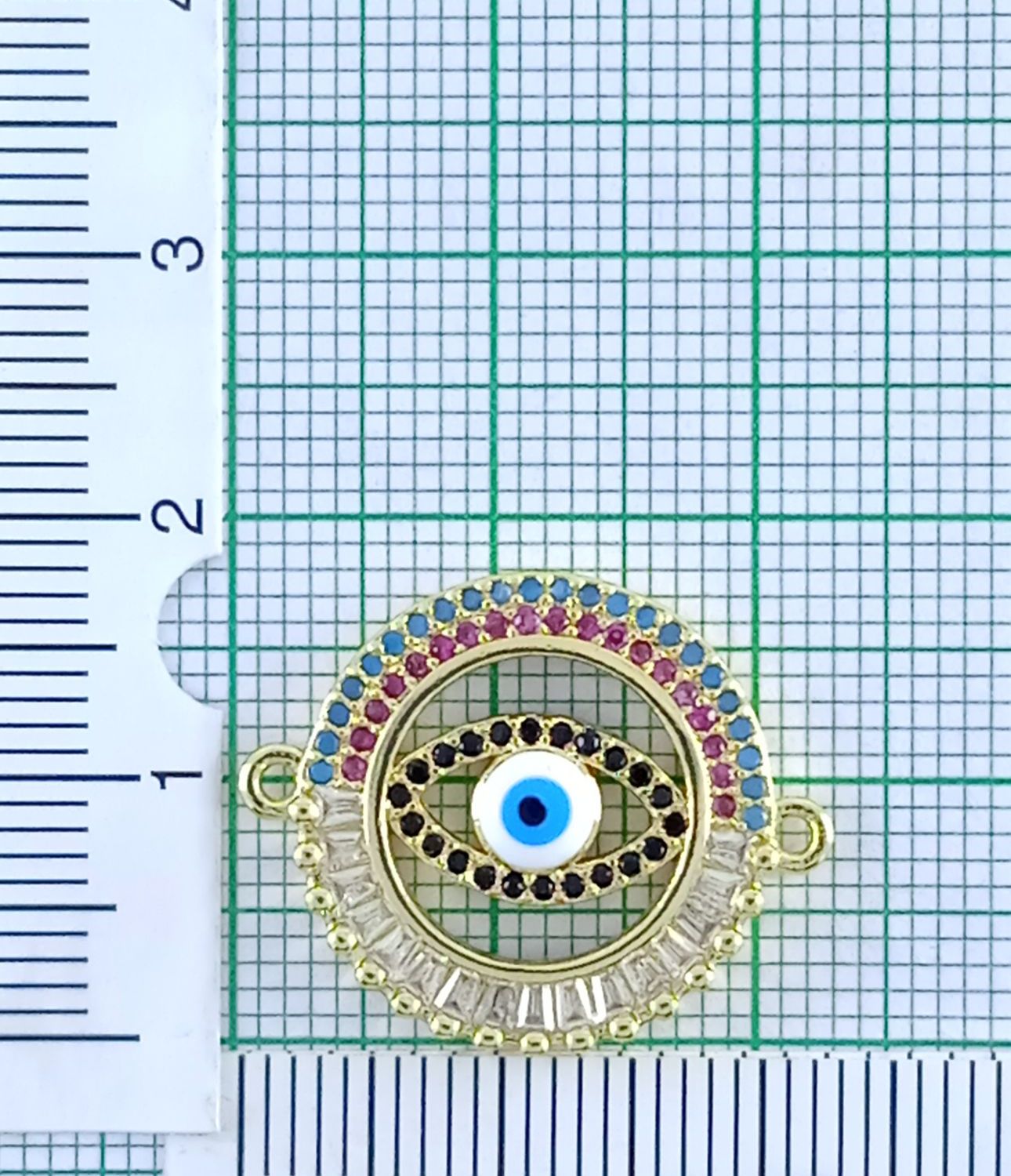 Round Evil Eye Gold Zircon Copper Charm For Women Bulk