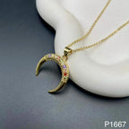 Horse Shoe Gold Zircon Copper Necklace Pendant Chain For Women Bulk