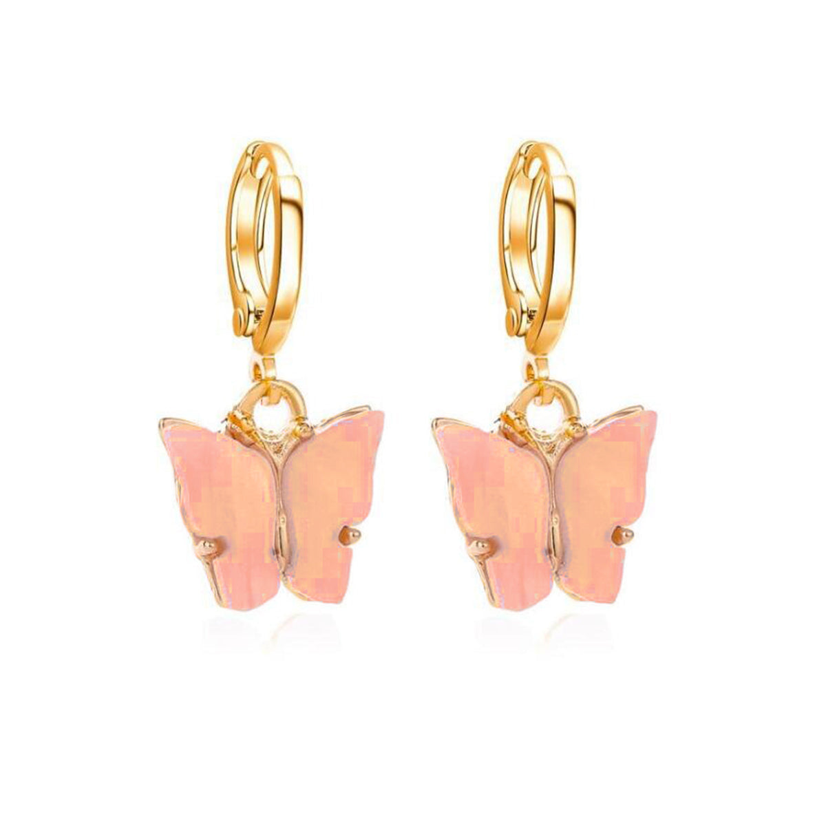Copper Butterfly Gold Pink Peach Hoop Drop Earring Pair For Women Main image