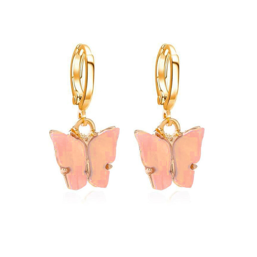 Copper Butterfly Gold Pink Peach Hoop Drop Earring Pair For Women