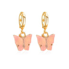 Copper Butterfly Gold Pink Peach Hoop Drop Earring Pair For Women