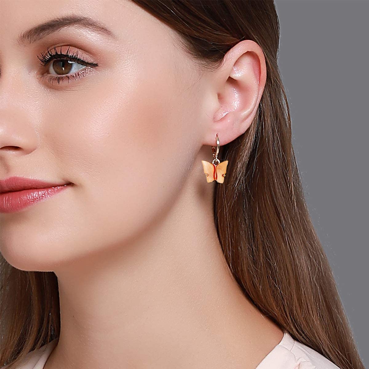 Copper Butterfly Gold Pink Peach Hoop Drop Earring Pair For Women Secondary image