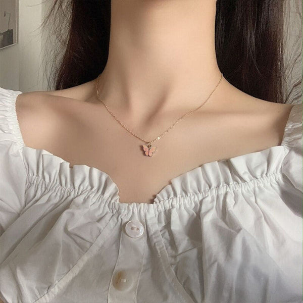 Copper Butterfly Gold Pink Peach Necklace Pendant Chain For Women Secondary image