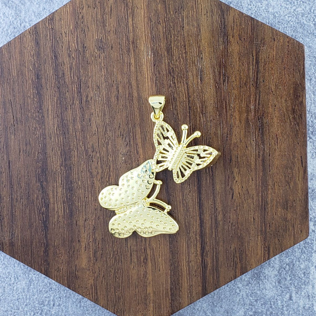Dual Butterfly Gold Green Zircon Copper Charm For Women Bulk
