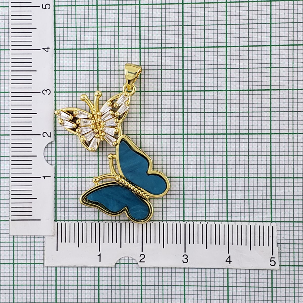 Dual Butterfly Gold Green Zircon Copper Charm For Women Bulk