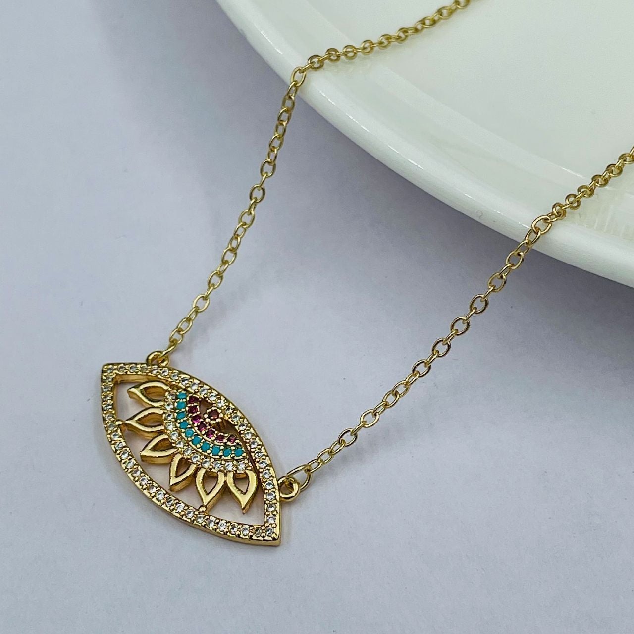 Copper CZ Crystal Gold Pink Blue Evil Eye Pendant Girls Bulk
