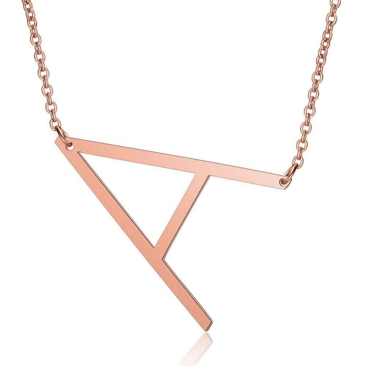 Sideways Alphabet Initial Large Letter Rose Gold Stainless Steel Pendant Necklace Women