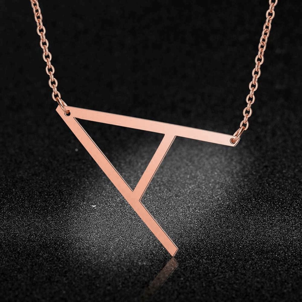 Sideways Alphabet Initial Large Letter Rose Gold Stainless Steel Pendant Necklace Women Main image