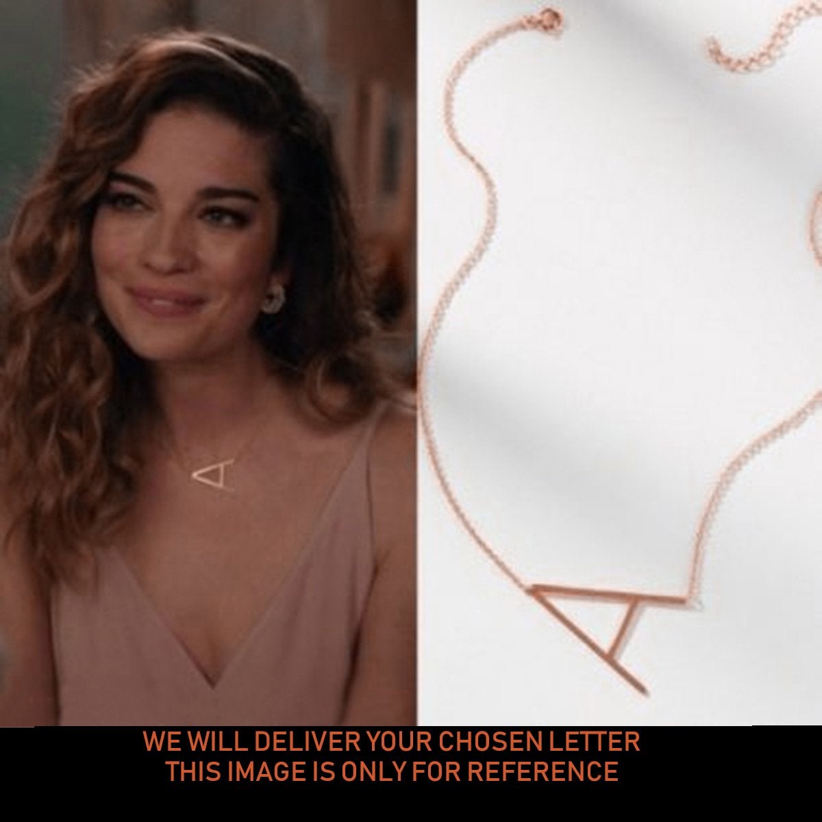 Sideways Alphabet Initial Large Letter Rose Gold Stainless Steel Pendant Necklace Women