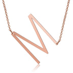 Sideways Alphabet Initial Large Letter Rose Gold Stainless Steel Pendant Necklace Women