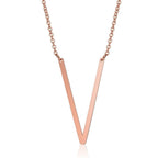 Sideways Alphabet Initial Large Letter Rose Gold Stainless Steel Pendant Necklace Women