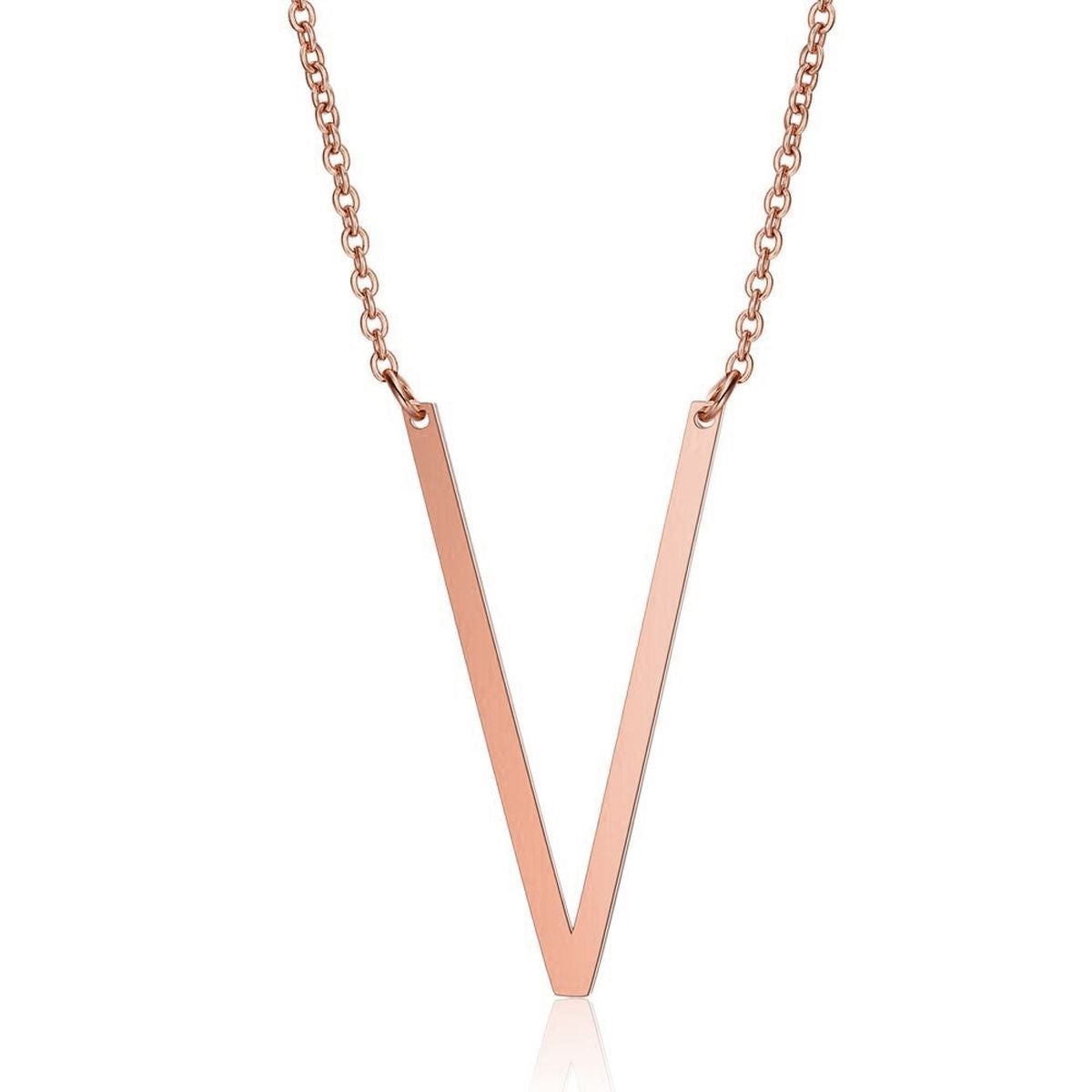 Sideways Alphabet Initial Large Letter Rose Gold Stainless Steel Pendant Necklace Women