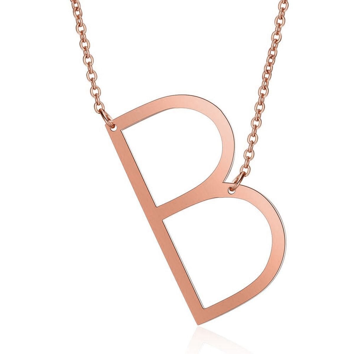 Sideways Alphabet Initial Large Letter Rose Gold Stainless Steel Pendant Necklace Women