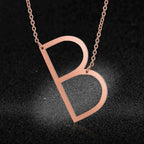 Sideways Alphabet Initial Large Letter Rose Gold Stainless Steel Pendant Necklace Women
