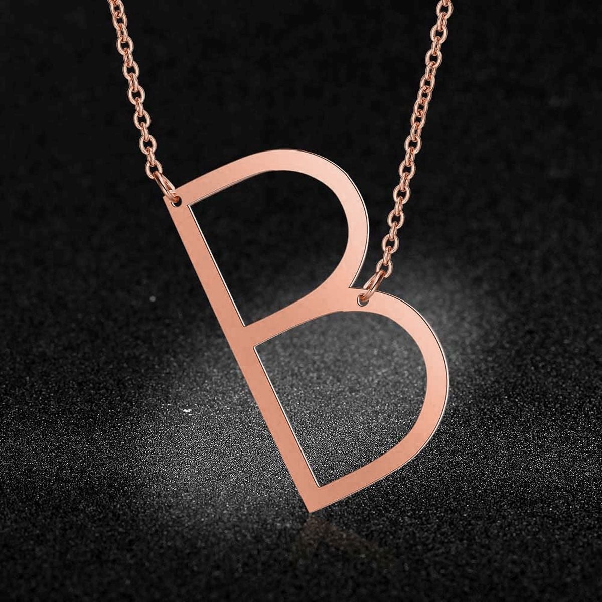 Sideways Alphabet Initial Large Letter Rose Gold Stainless Steel Pendant Necklace Women