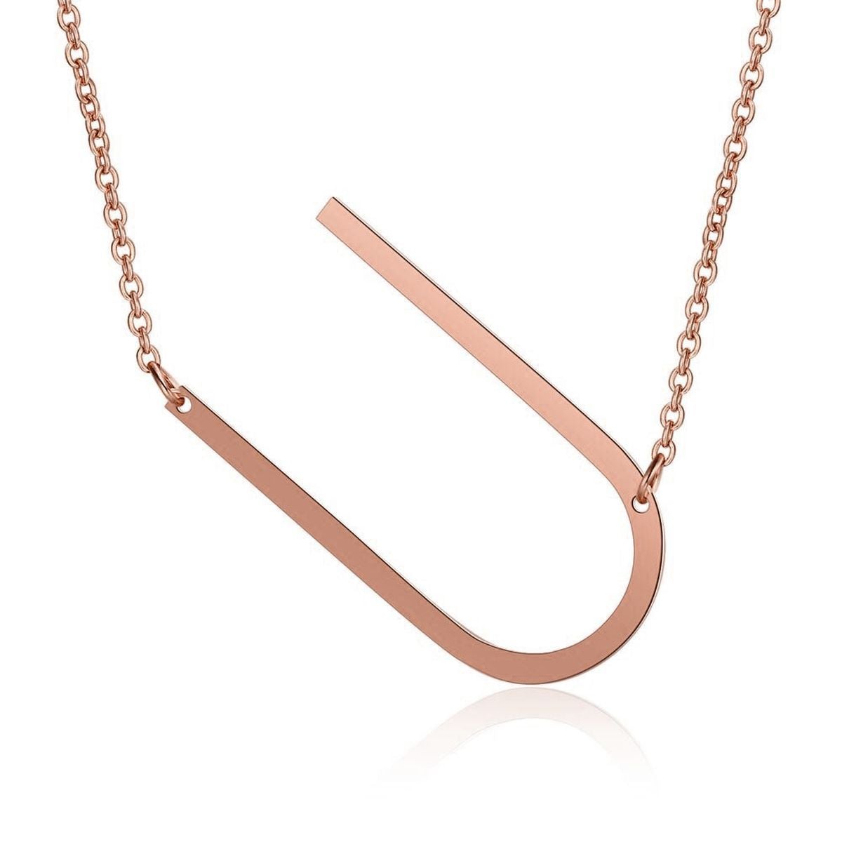 Sideways Alphabet Initial Large Letter Rose Gold Stainless Steel Pendant Necklace Women