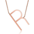 Sideways Alphabet Initial Large Letter Rose Gold Stainless Steel Pendant Necklace Women