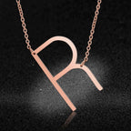 Sideways Alphabet Initial Large Letter Rose Gold Stainless Steel Pendant Necklace Women