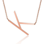 Sideways Alphabet Initial Large Letter Rose Gold Stainless Steel Pendant Necklace Women