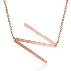 Sideways Alphabet Initial Large Letter Rose Gold Stainless Steel Pendant Necklace Women