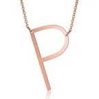 Sideways Alphabet Initial Large Letter Rose Gold Stainless Steel Pendant Necklace Women
