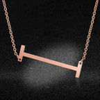 Sideways Alphabet Initial Large Letter Rose Gold Stainless Steel Pendant Necklace Women