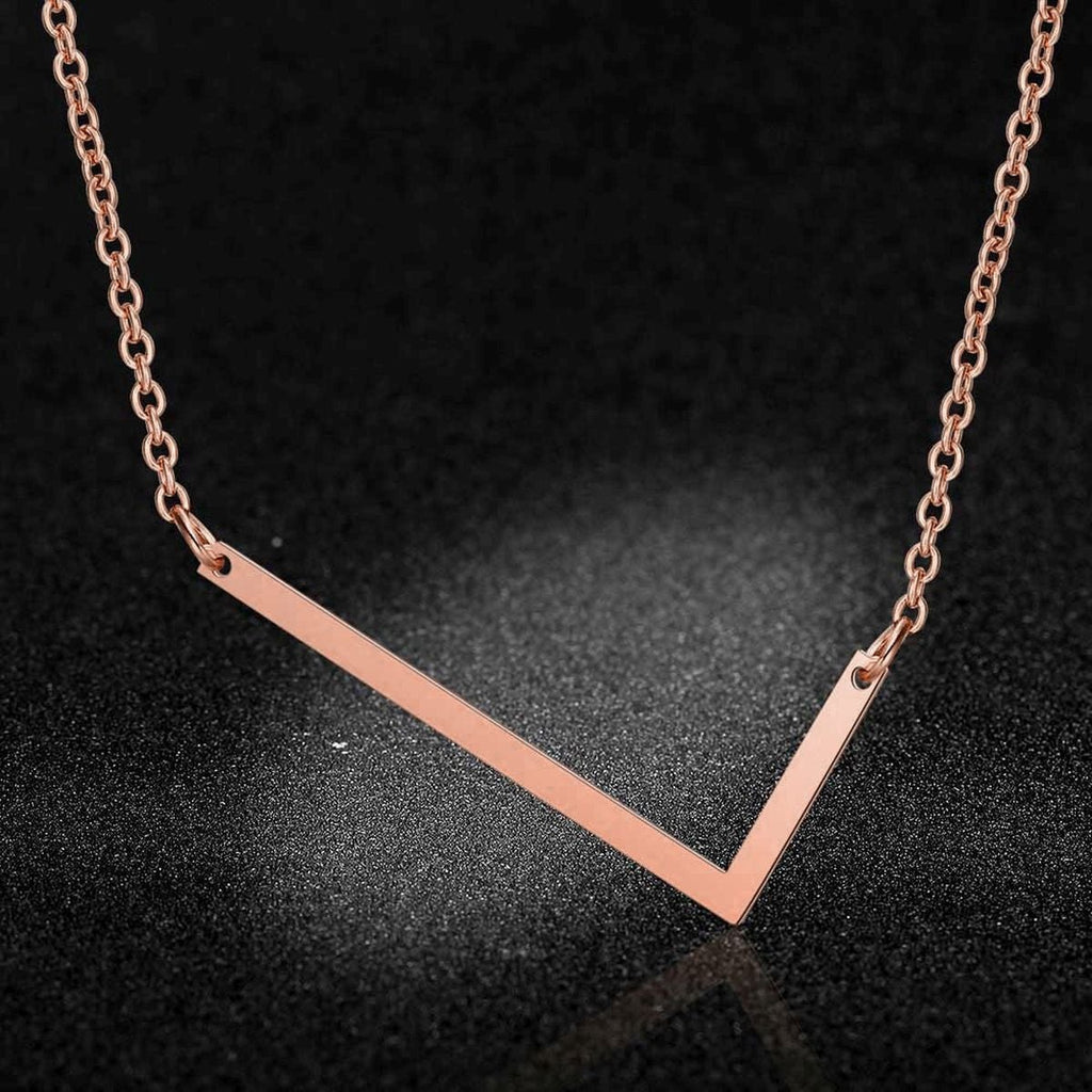 Sideways Alphabet Initial Large Letter Rose Gold Stainless Steel Pendant Necklace Women