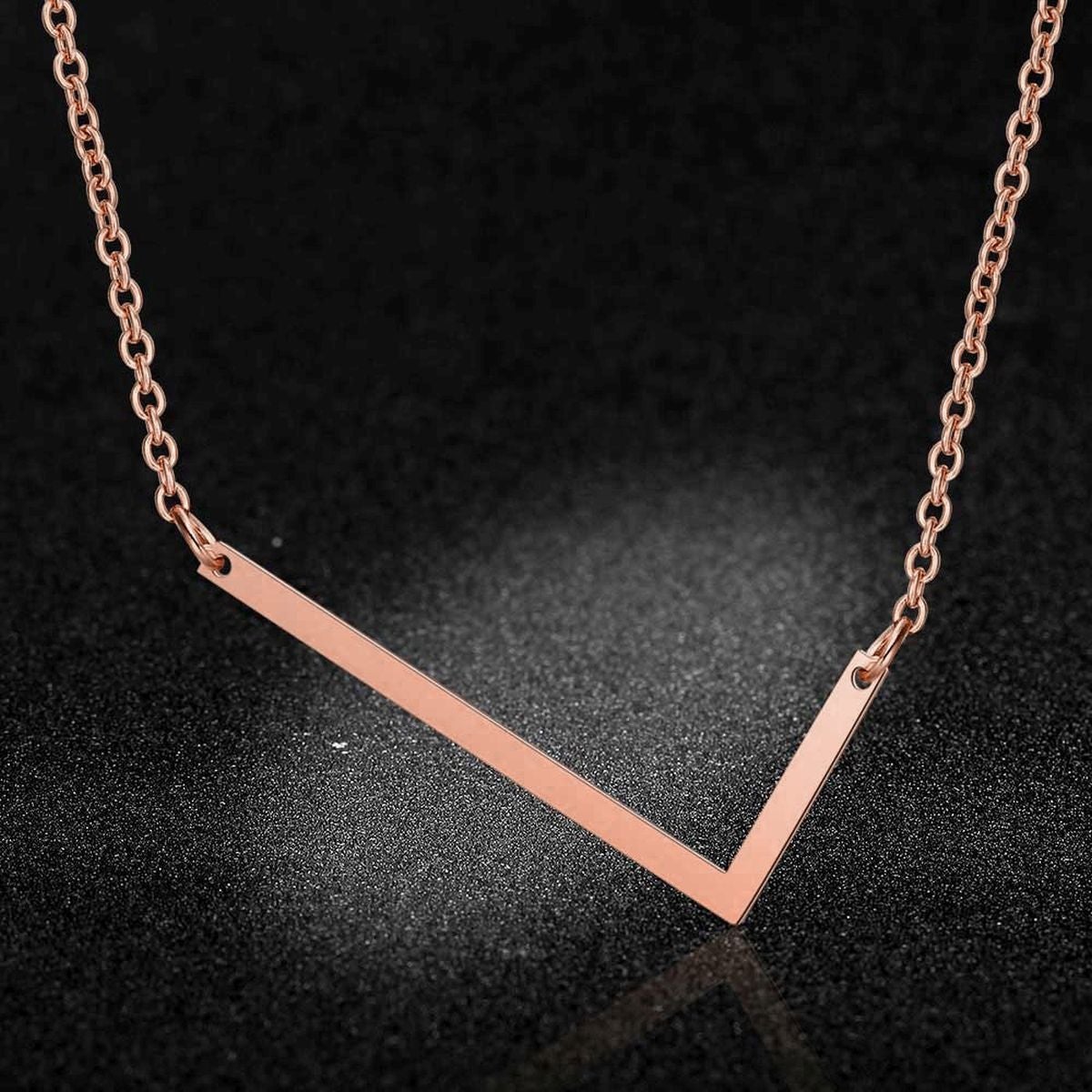 Sideways Alphabet Initial Large Letter Rose Gold Stainless Steel Pendant Necklace Women