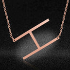 Sideways Alphabet Initial Large Letter Rose Gold Stainless Steel Pendant Necklace Women