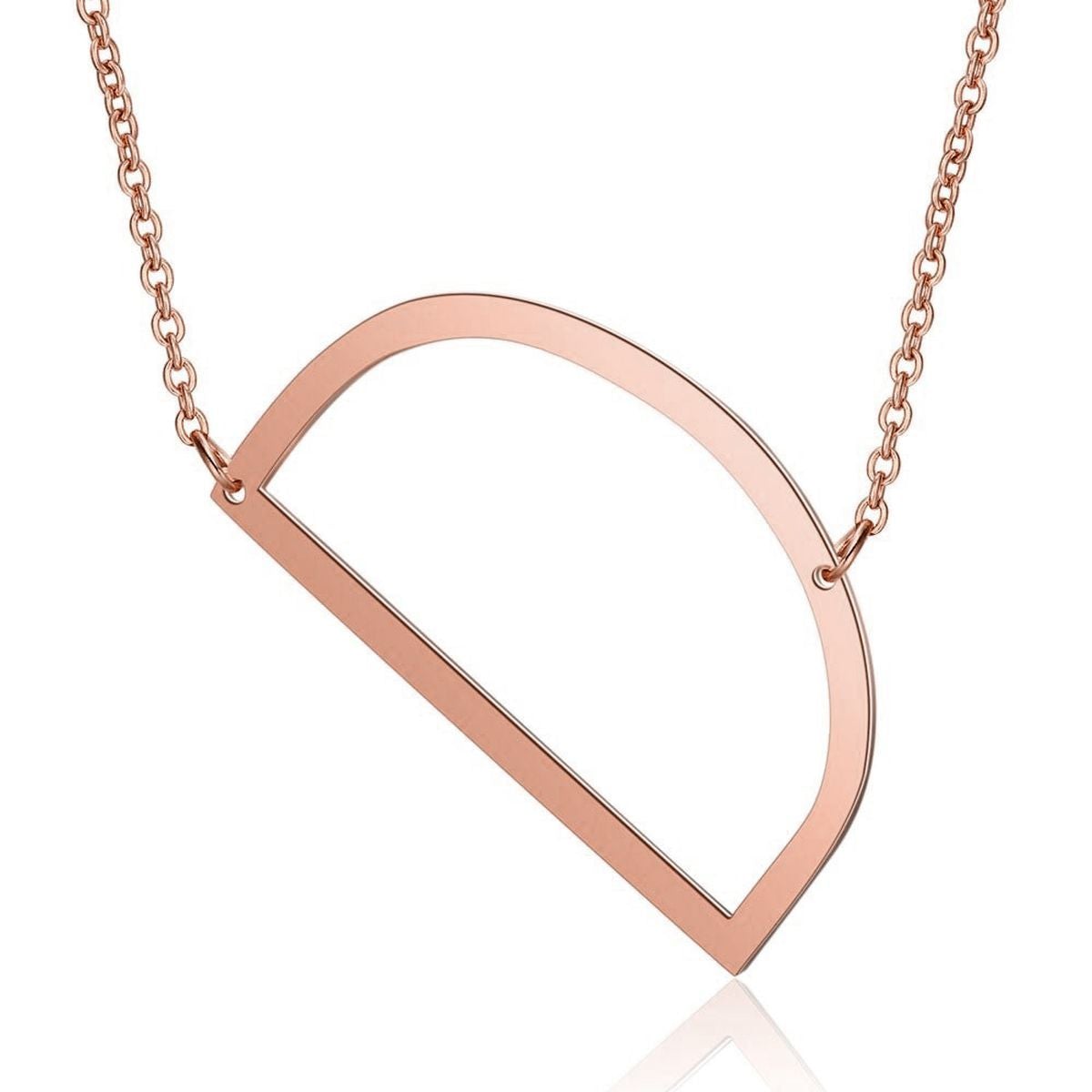 Sideways Alphabet Initial Large Letter Rose Gold Stainless Steel Pendant Necklace Women