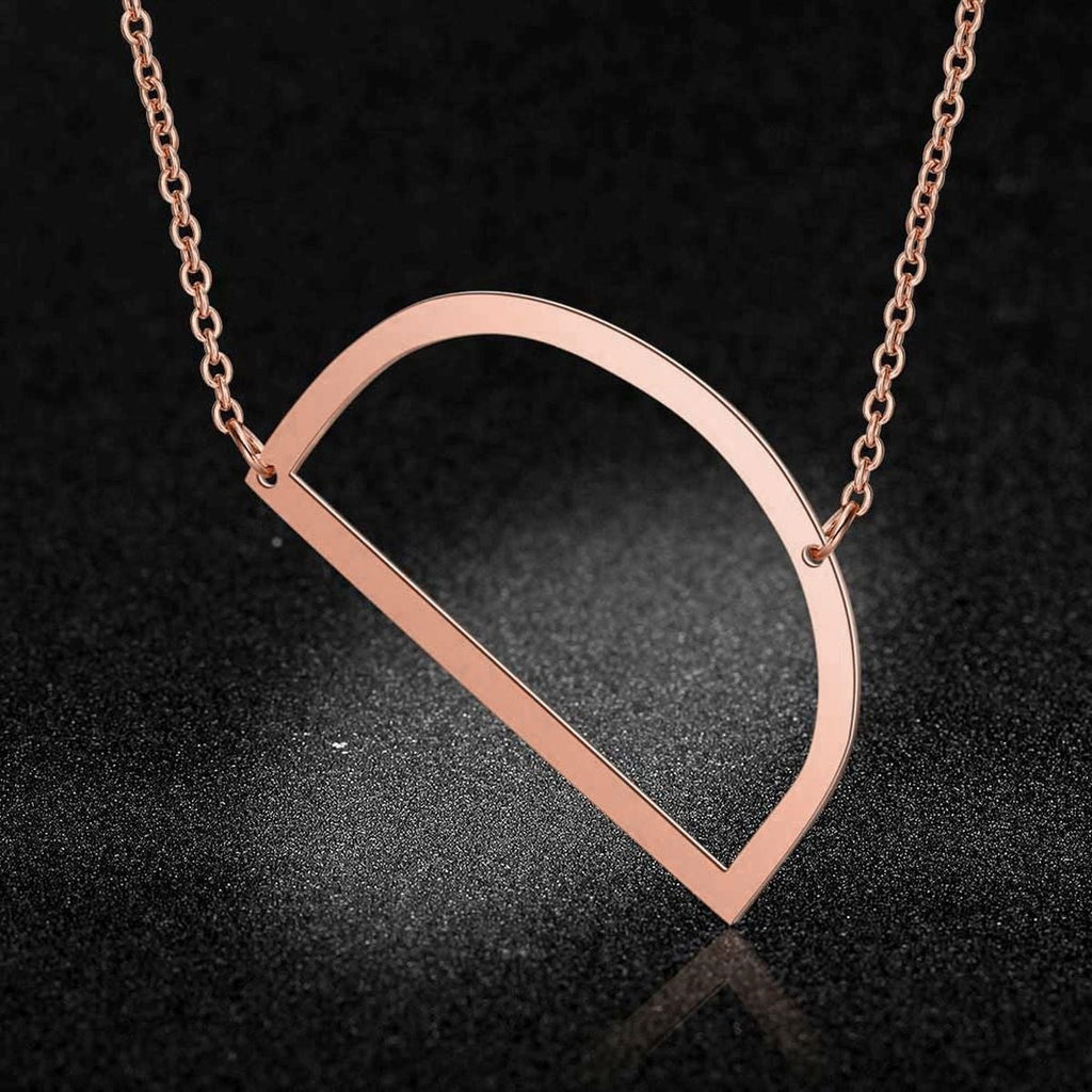 Sideways Alphabet Initial Large Letter Rose Gold Stainless Steel Pendant Necklace Women