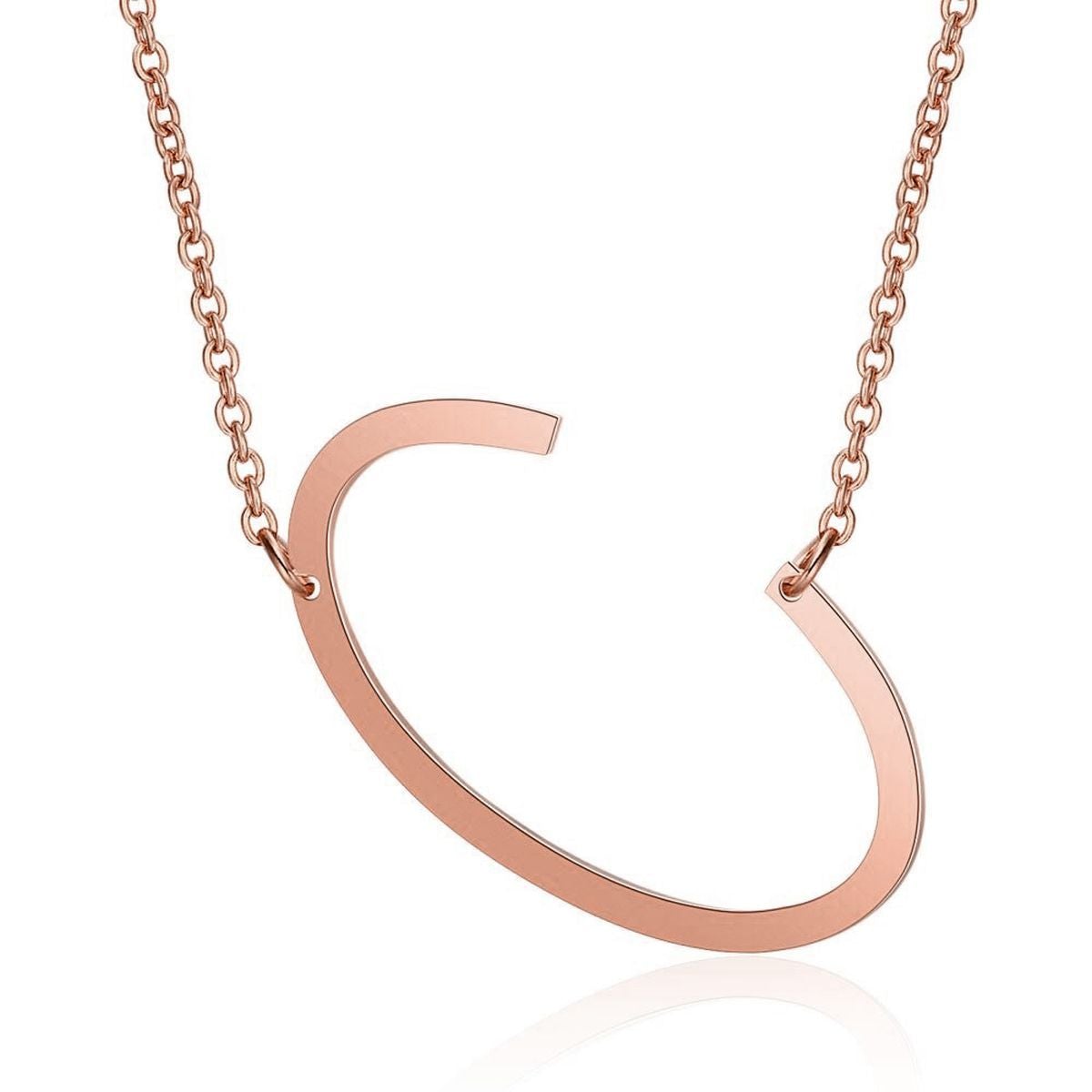 Sideways Alphabet Initial Large Letter Rose Gold Stainless Steel Pendant Necklace Women
