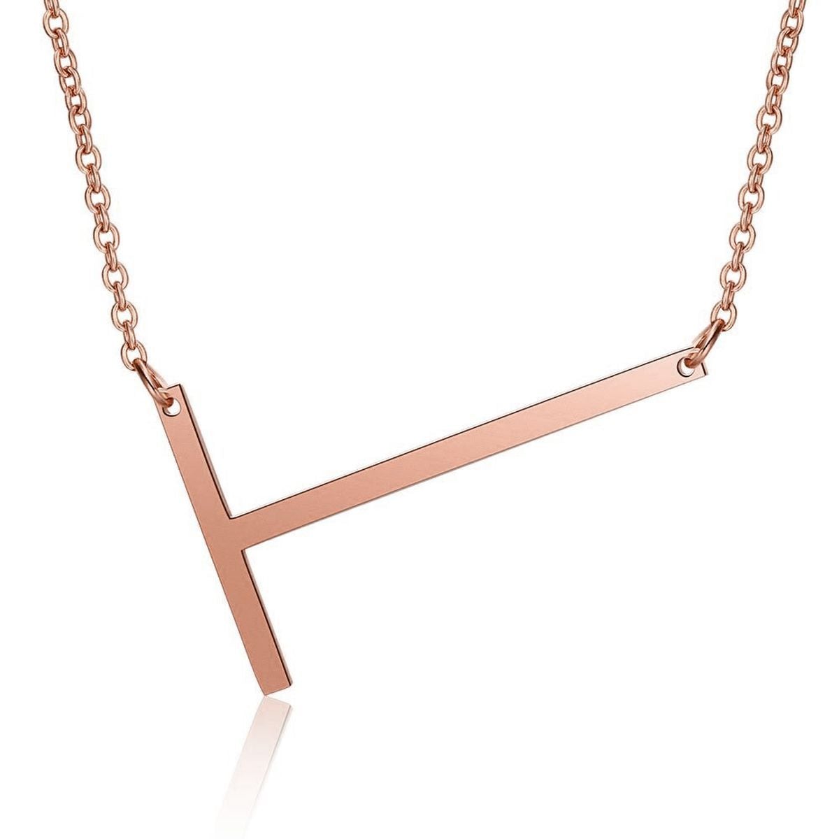 Sideways Alphabet Initial Large Letter Rose Gold Stainless Steel Pendant Necklace Women