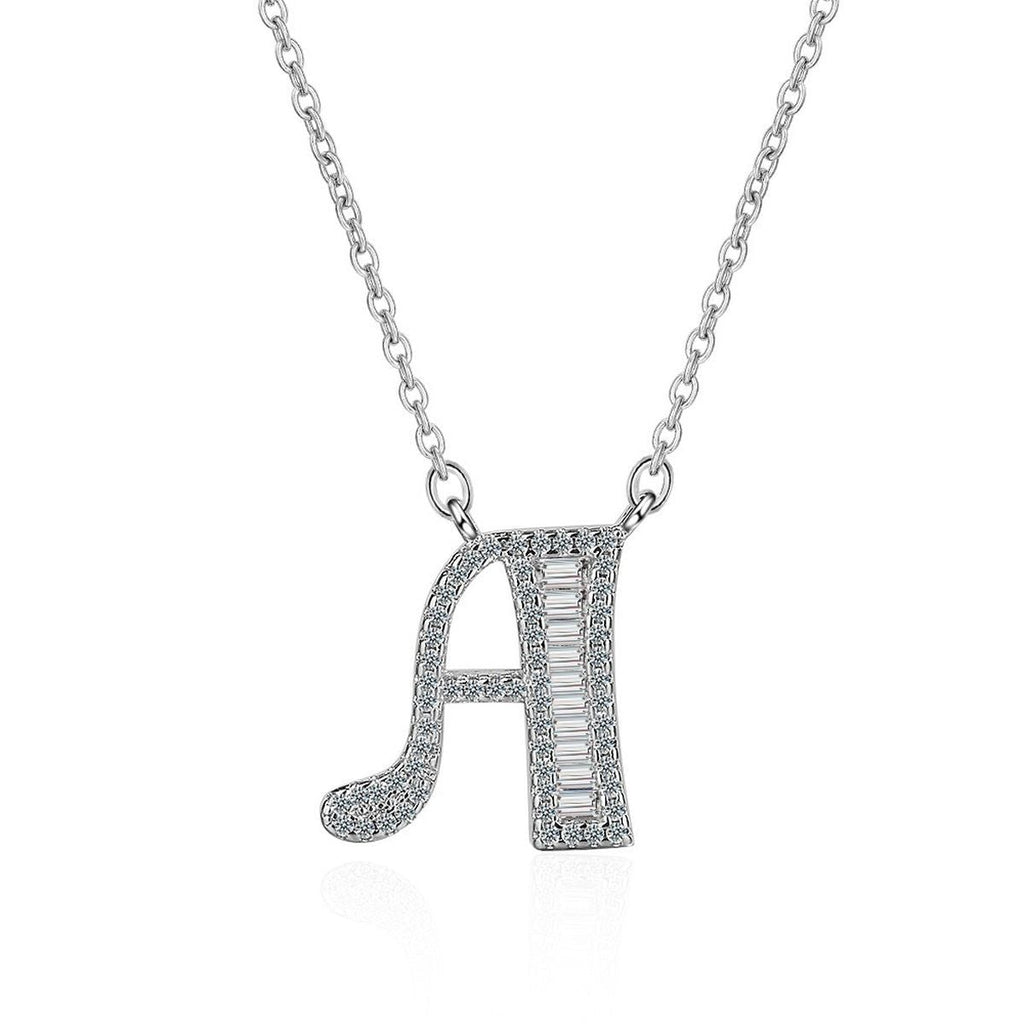Silver White CZ Initial Alphabet Letter S Necklace Pendant Chain Bulk