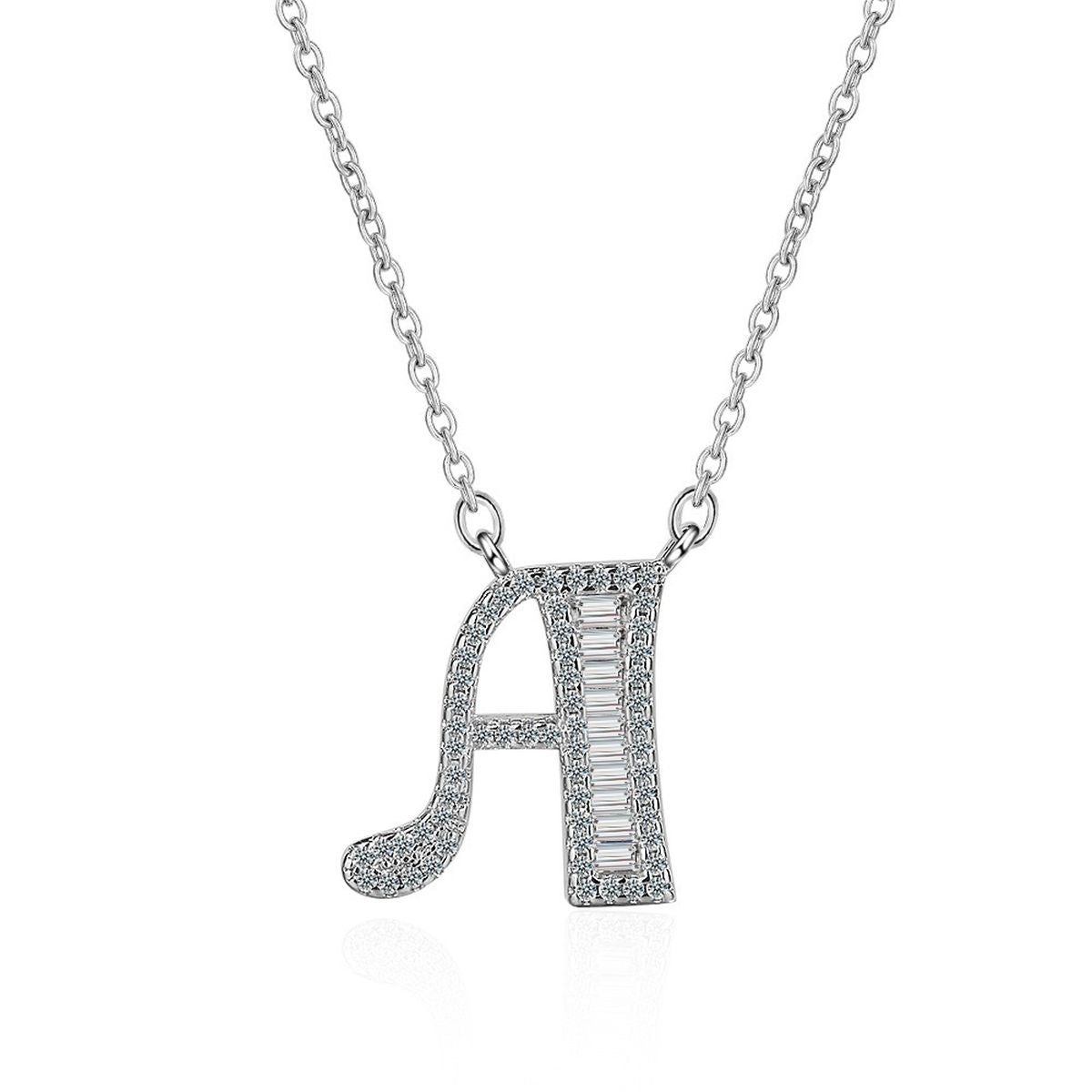 Silver White CZ Initial Alphabet Letter S Necklace Pendant Chain Bulk