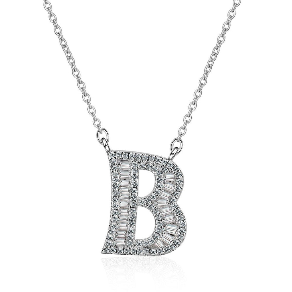 Silver White CZ Initial Alphabet Letter S Necklace Pendant Chain Bulk