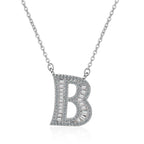 Silver White CZ Initial Alphabet Letter S Necklace Pendant Chain Bulk