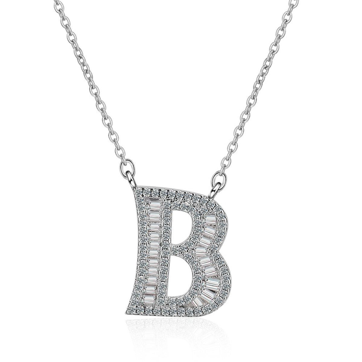 Silver White CZ Initial Alphabet Letter S Necklace Pendant Chain Bulk